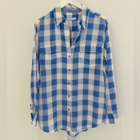 EQUIPMENT BLUE WHITE CHECKERED SILK SHIRT SIZE MEDIUM - Picture 3 of 17